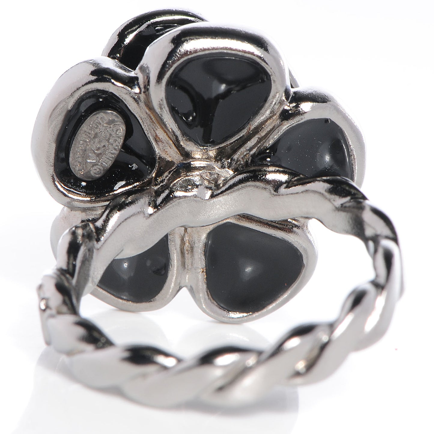 Enamel CC Camellia Ring Size 6.5 Black Silver