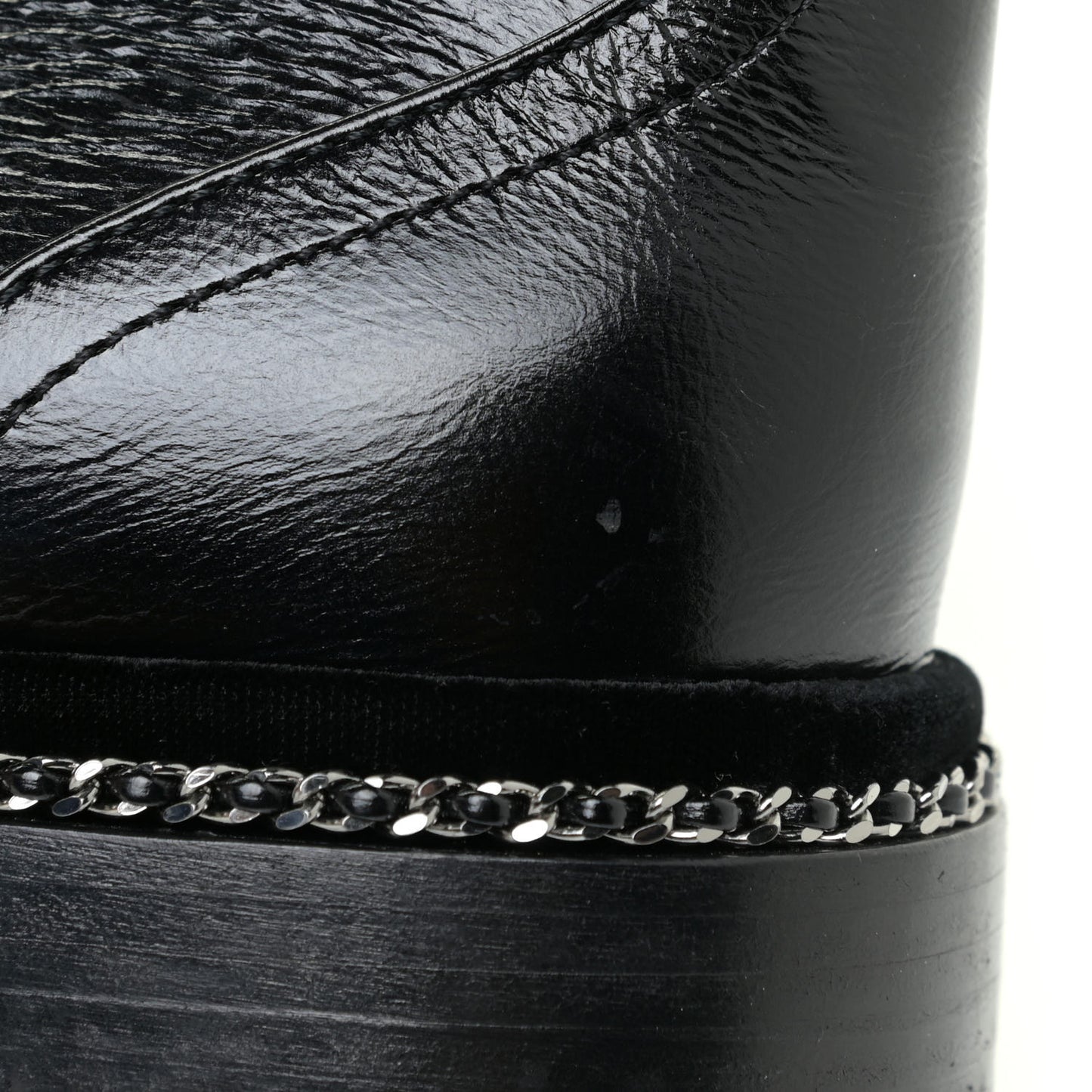 Crackled Calfskin Velvet Pearl Combat Short Boots 39 Black