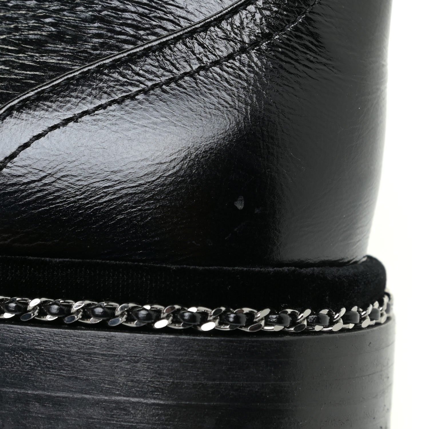 Chanel Crackled Calfskin Velvet Pearl Combat Short Boots 39 Black 19 of 19