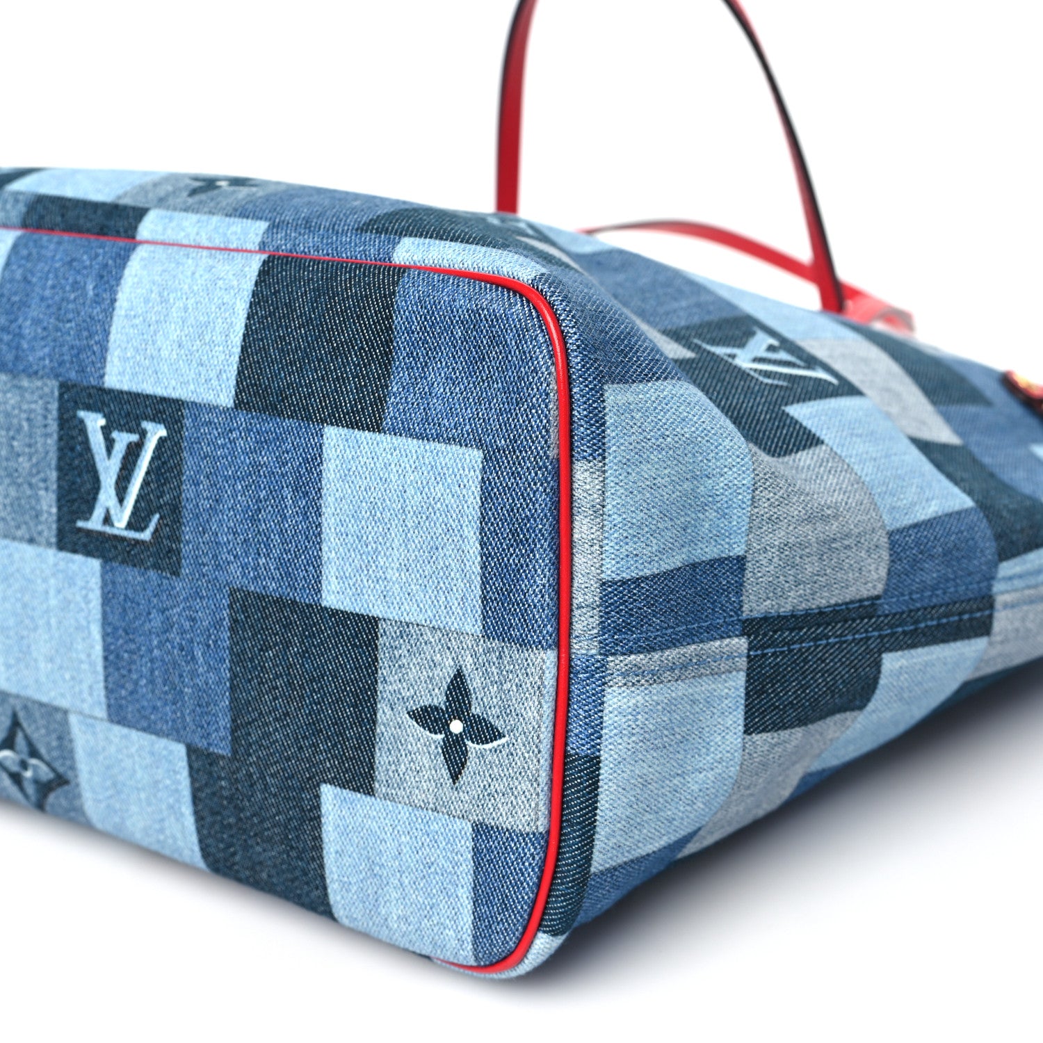 Louis Vuitton Denim Damier Monogram Patchwork Neverfull Blue Rouge 10 of 10