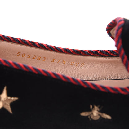 Gucci Velvet Bee Star Embroidered Sylvie Bow Loafers 37.5 Black 8 of 10