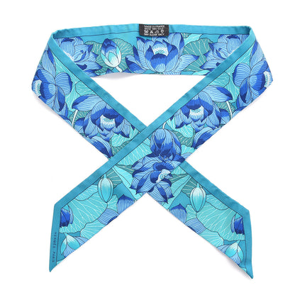Hermes Silk Fleurs de Lotus Twilly Canard Bleu Dur Turquoise 1 of 5