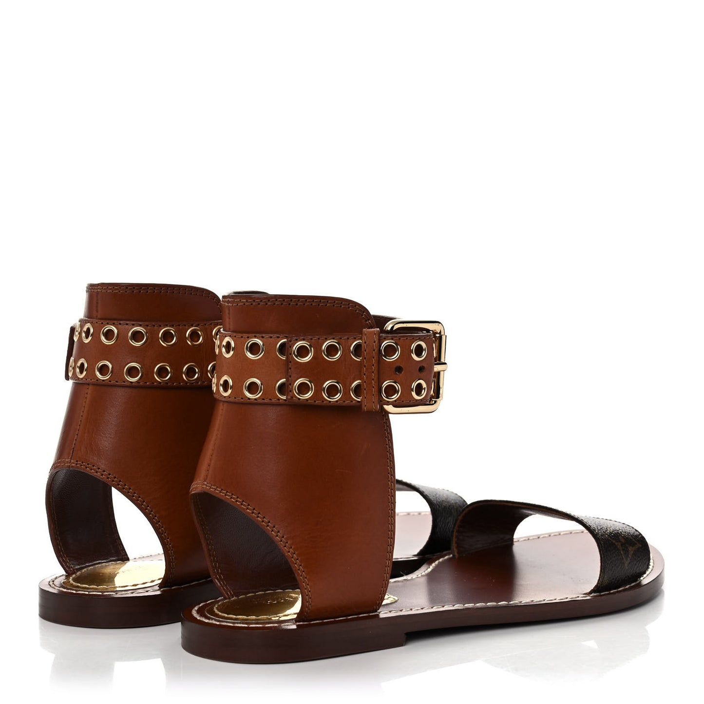 Calfskin Monogram Passenger Flat Sandals 37 Cognac