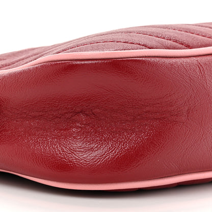 Gucci Azalea Calfskin Enamel Matelasse Diagonal Small Torchon GG Marmont Chain Shoulder Bag New Cherry Red Wild Rose 10 of 10