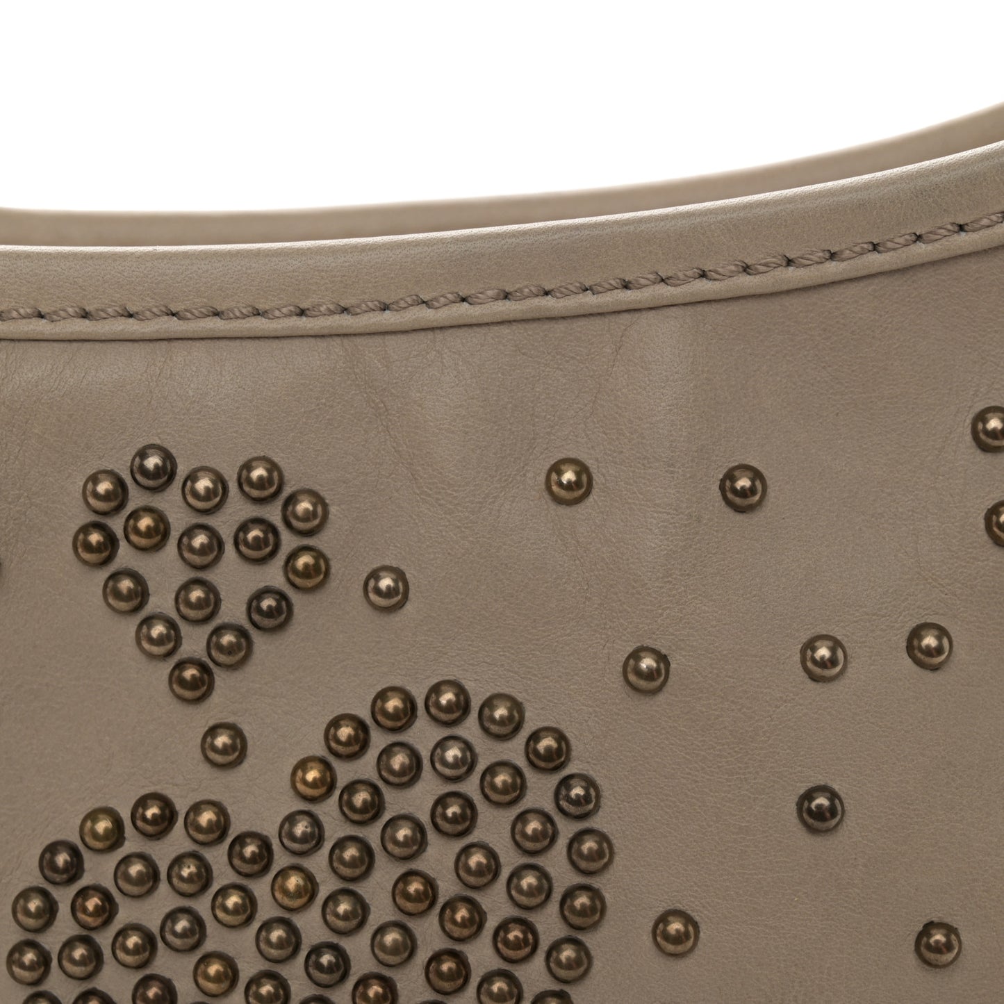 Calfskin Heart Studded Shoulder Bag Beige