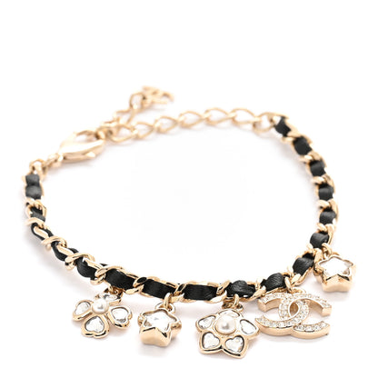 Chanel Metal Lambskin Crystal Chain CC Charms Bracelet Gold Black 1 of 5