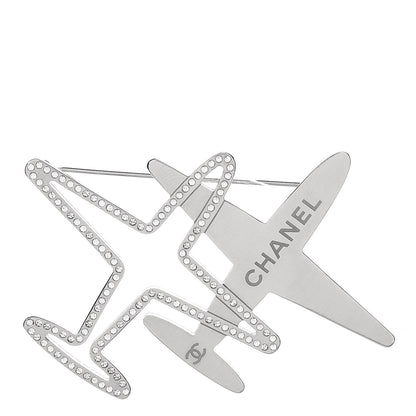 Chanel Crystal Metal CC Airplane Brooch Silver 1 of 4