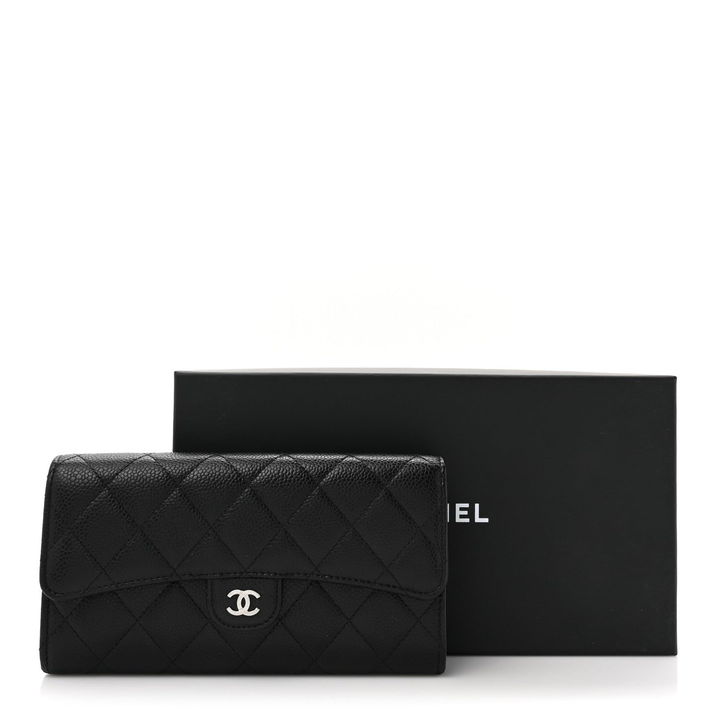 Caviar Quilted Large Gusset Flap Wallet Black
