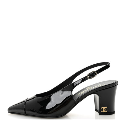 Chanel Patent Calfskin Cap Toe CC Slingback Pumps 36.5 Black 1 of 10