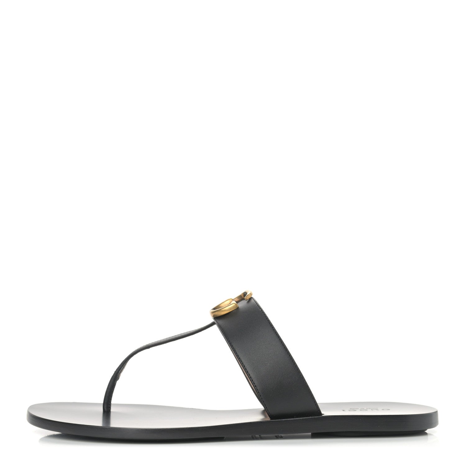 Gucci Calfskin GG Marmont Thong Sandals 39.5 Black 1 of 9