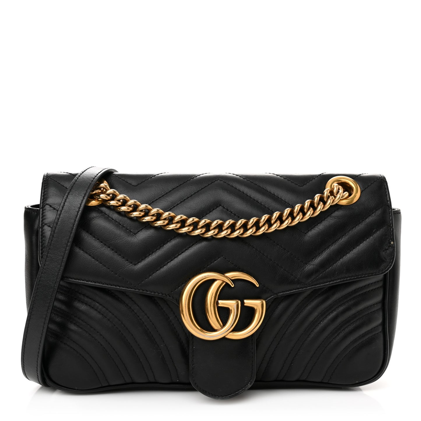 Calfskin Matelasse Small GG Marmont Shoulder Bag Black