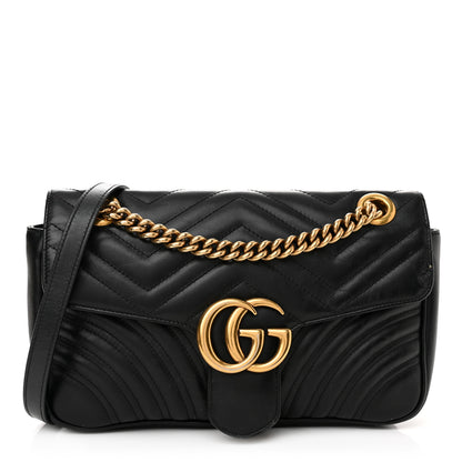 Gucci Calfskin Matelasse Small GG Marmont Shoulder Bag Black 1 of 13