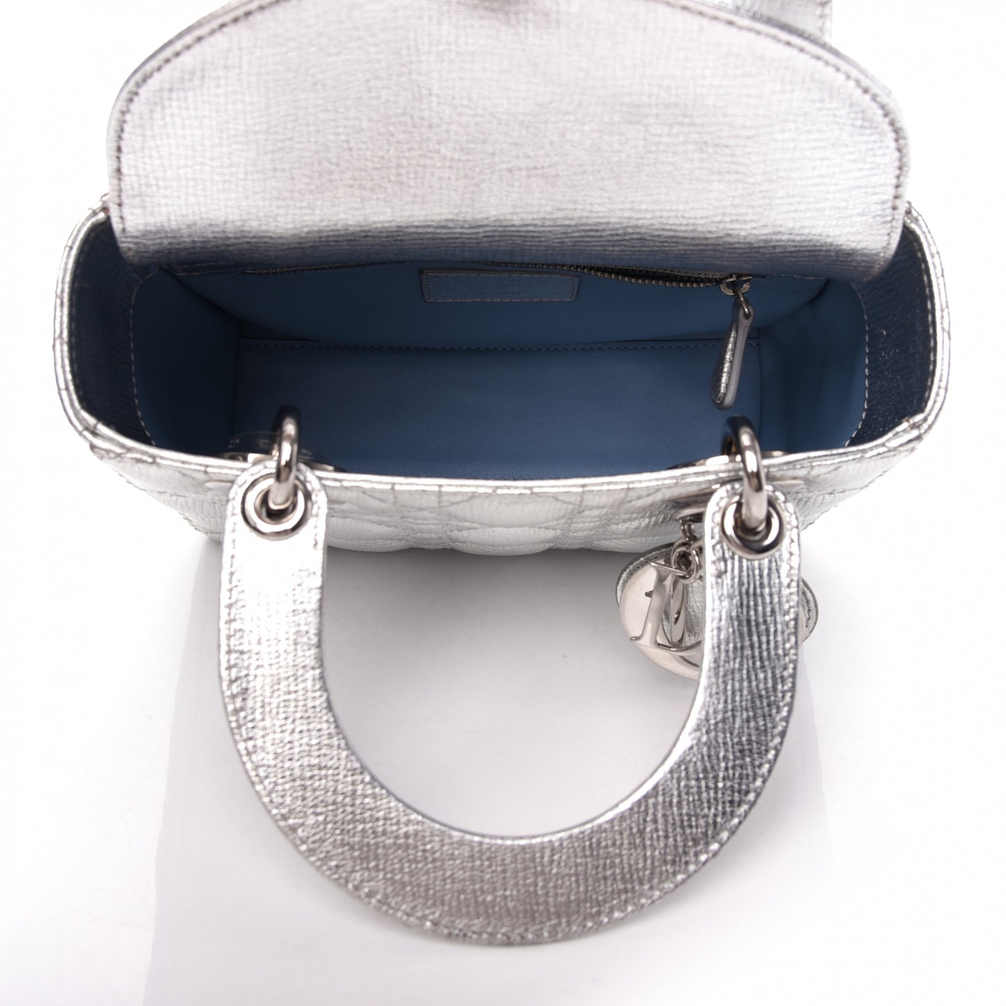 Metallic Grained Calfskin Cannage Small Lucky Badges My Lady Dior Silver