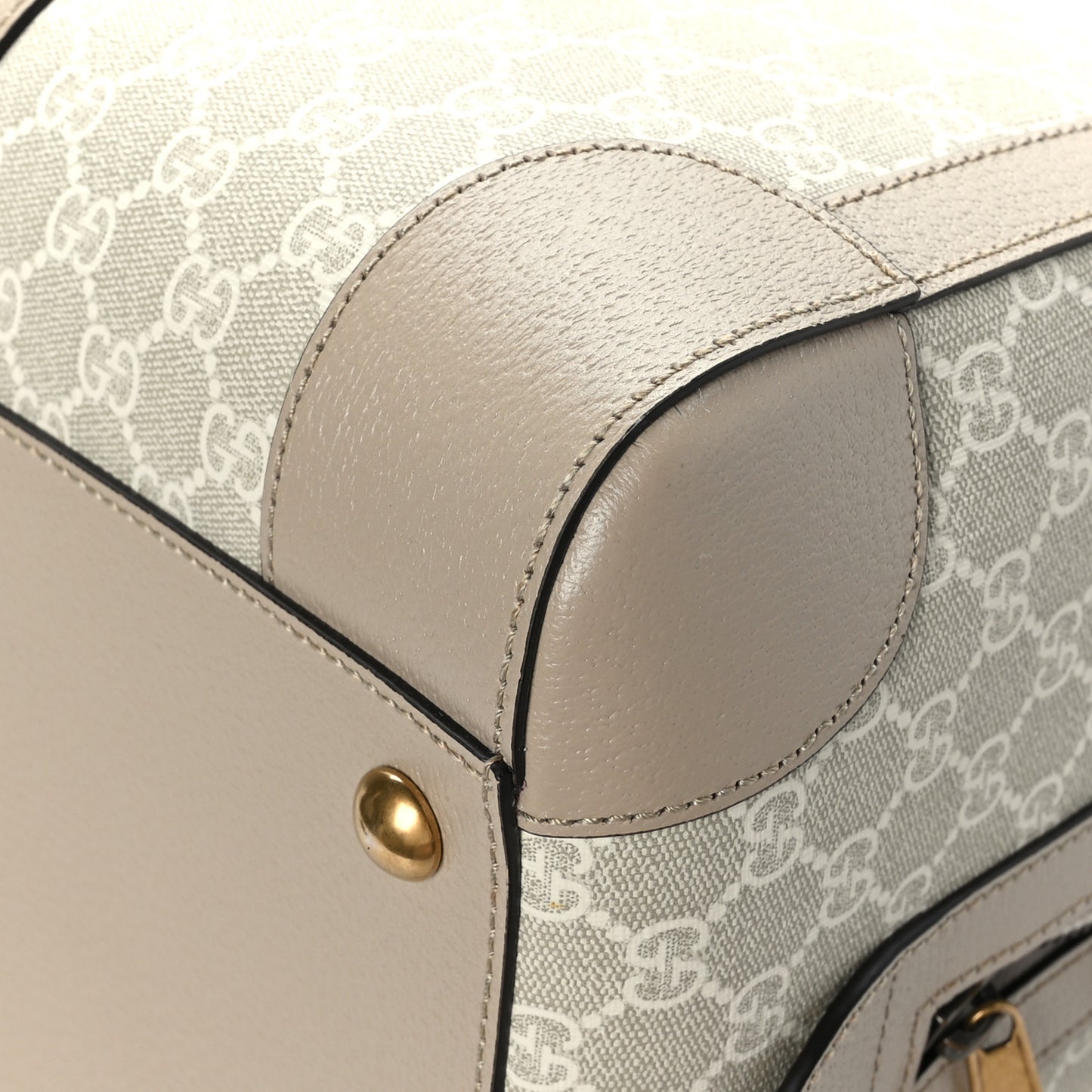 GG Supreme Monogram Textured Dollar Calfskin Web Medium Savoy Duffle Bag Beige Mystic White Oatmeal