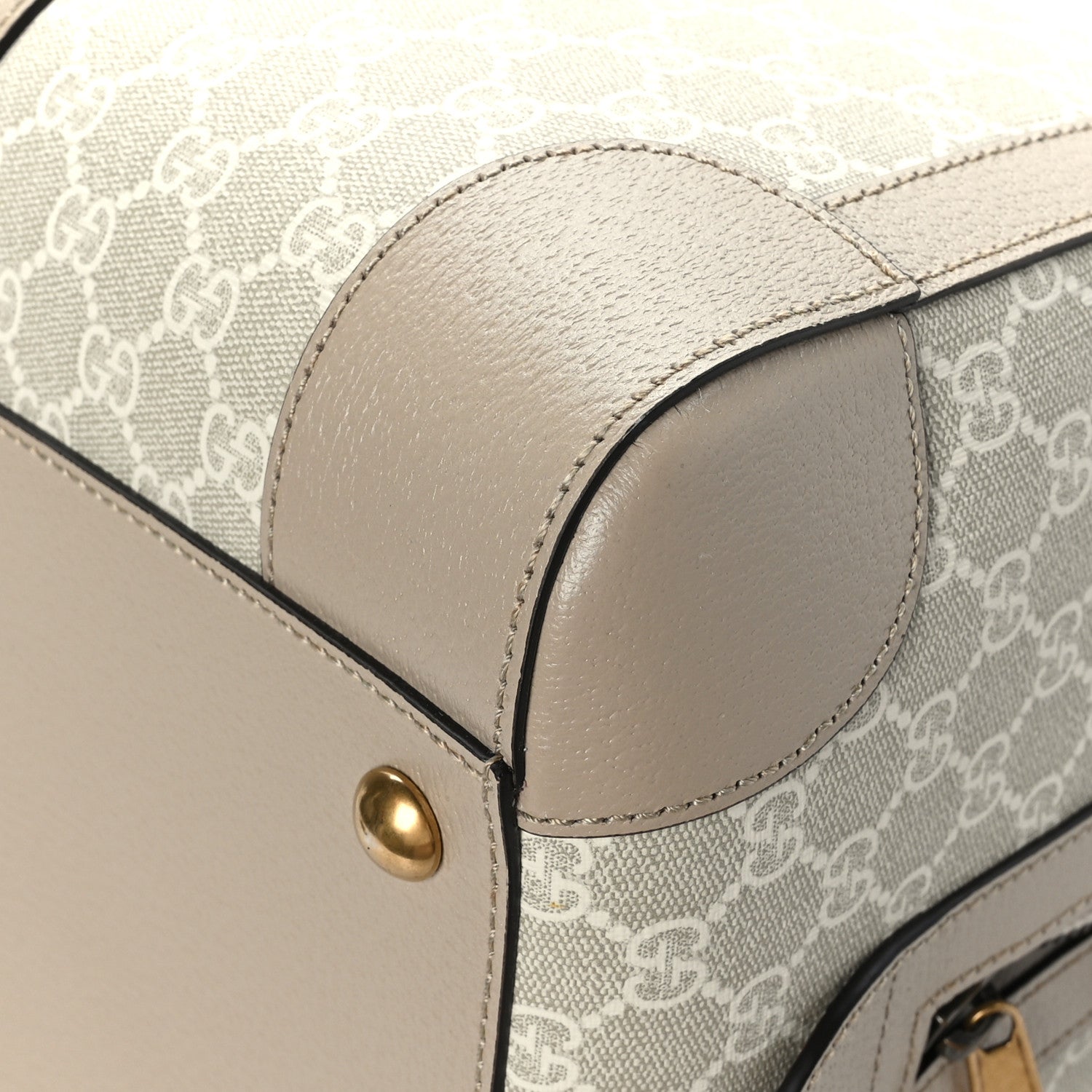 Gucci GG Supreme Monogram Textured Dollar Calfskin Web Medium Savoy Duffle Bag Beige Mystic White Oatmeal 8 of 10