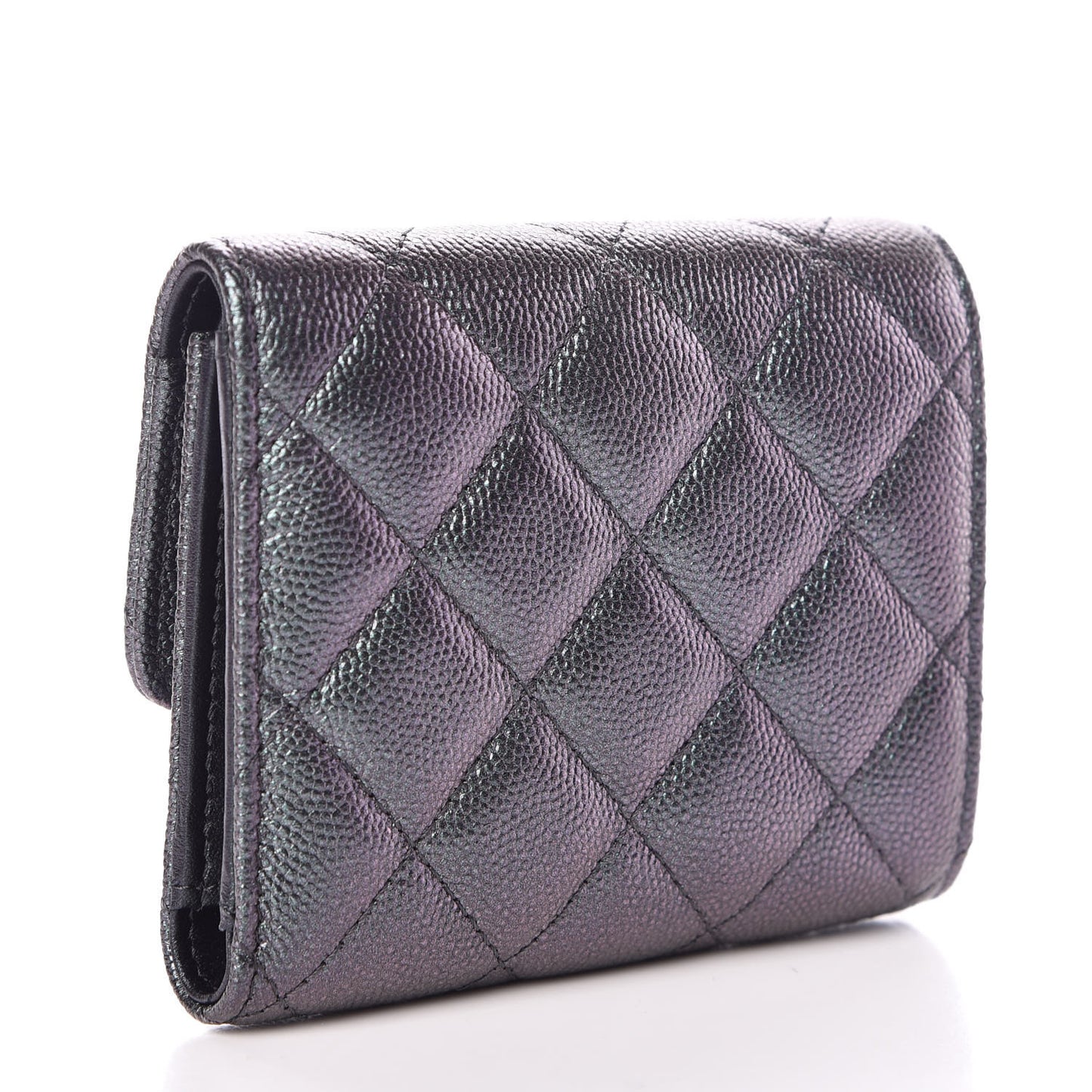 Iridescent Caviar Quilted Wallet Black