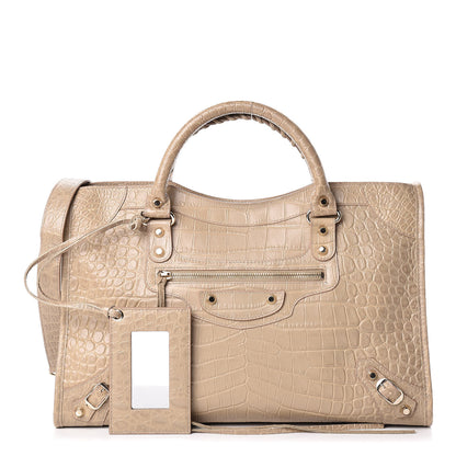 Balenciaga Calfskin Crocodile Embossed Classic Gold Hardware City Beige Latte 1 of 12