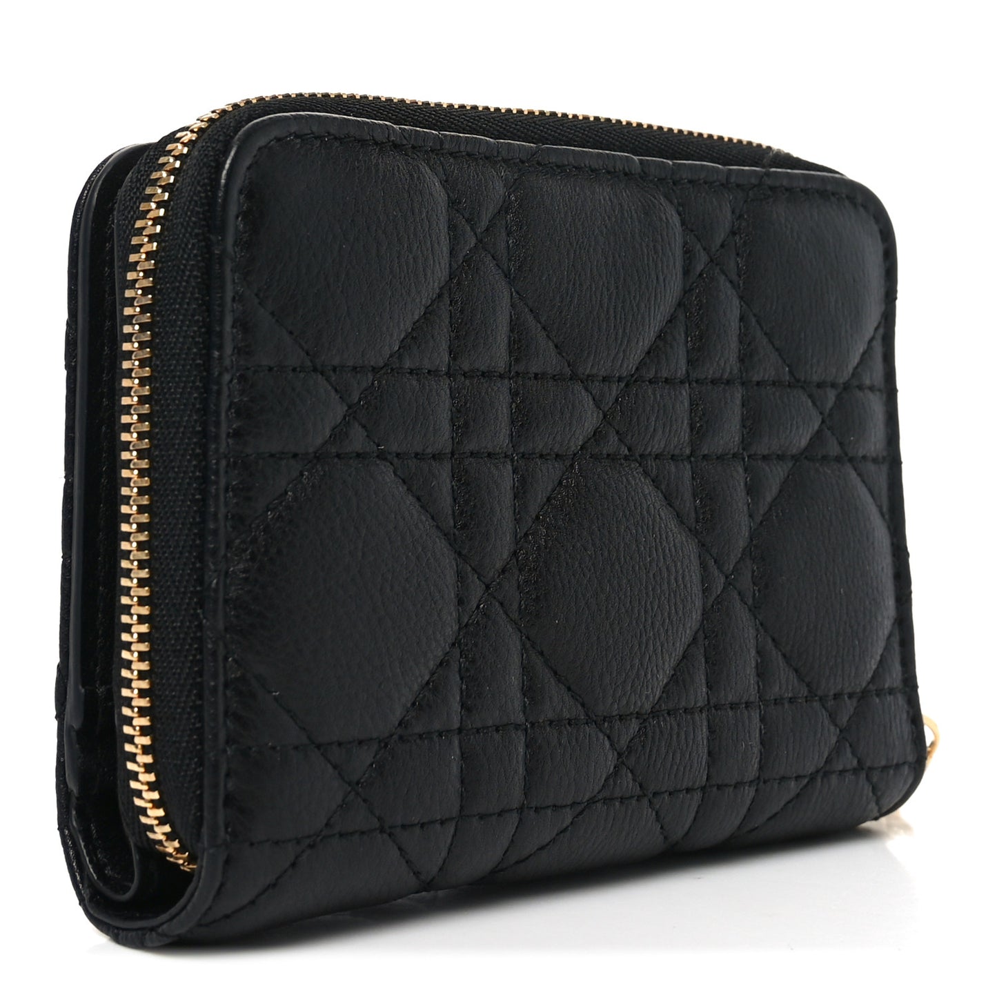 Grained Calfskin Supple Cannage Caro Scarlet Zipped Wallet Black