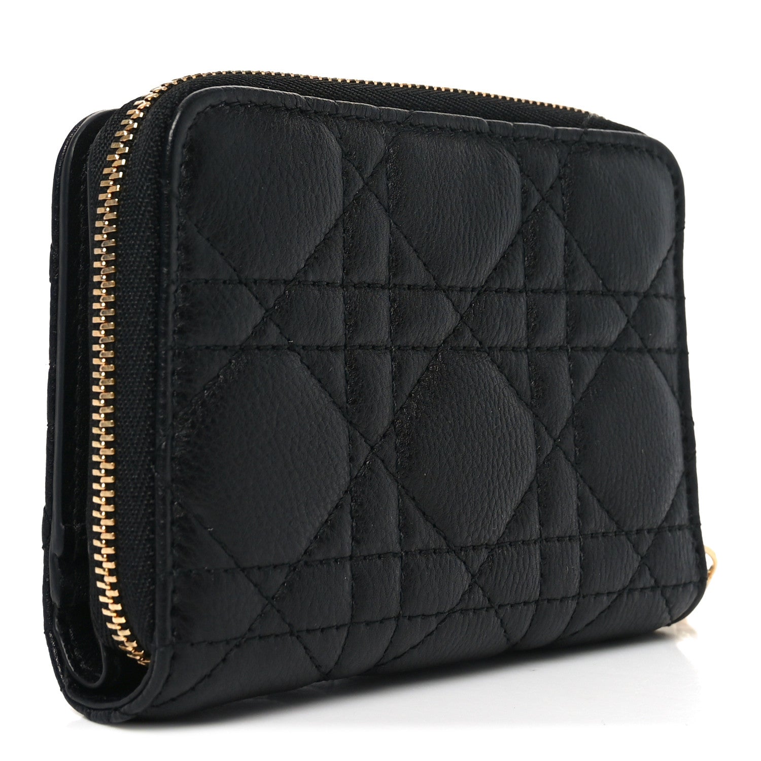 Christian Dior Grained Calfskin Supple Cannage Caro Scarlet Zipped Wallet Black 3 of 8