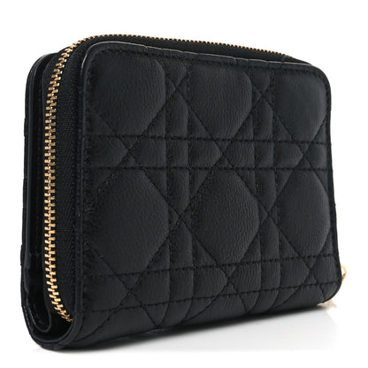 Christian Dior Grained Calfskin Supple Cannage Caro Scarlet Zipped Wallet Black 3 of 8