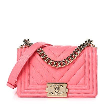 Chanel Caviar Chevron Quilted Small Boy Flap Pink 1 of 11