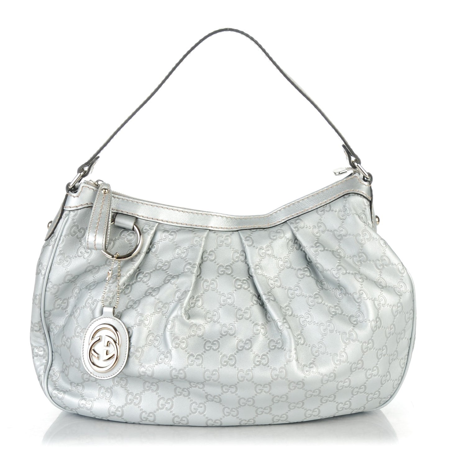 Metallic Guccissima Medium Sukey Hobo Silver