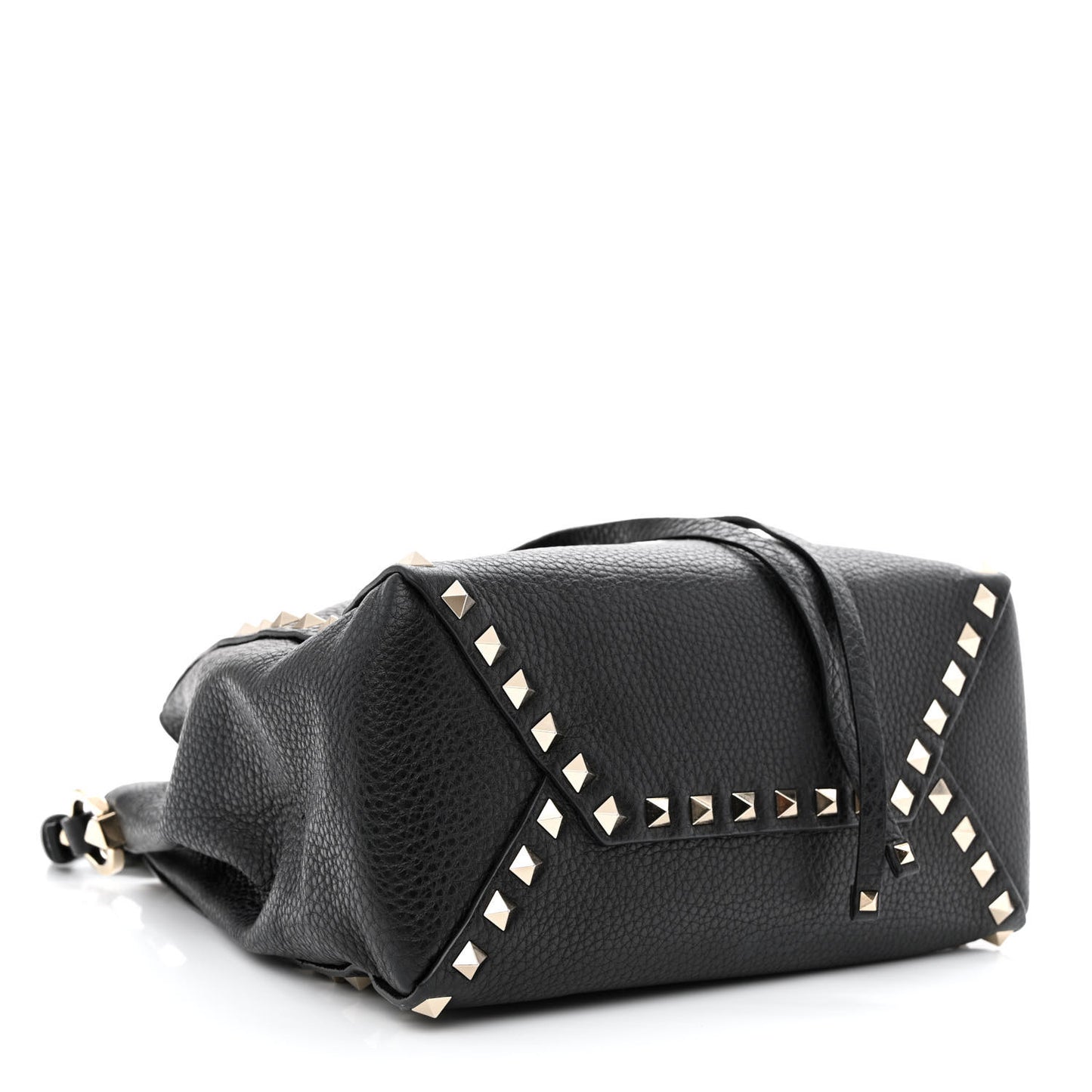 Pebbled Calfskin Rockstud Bucket Bag Black