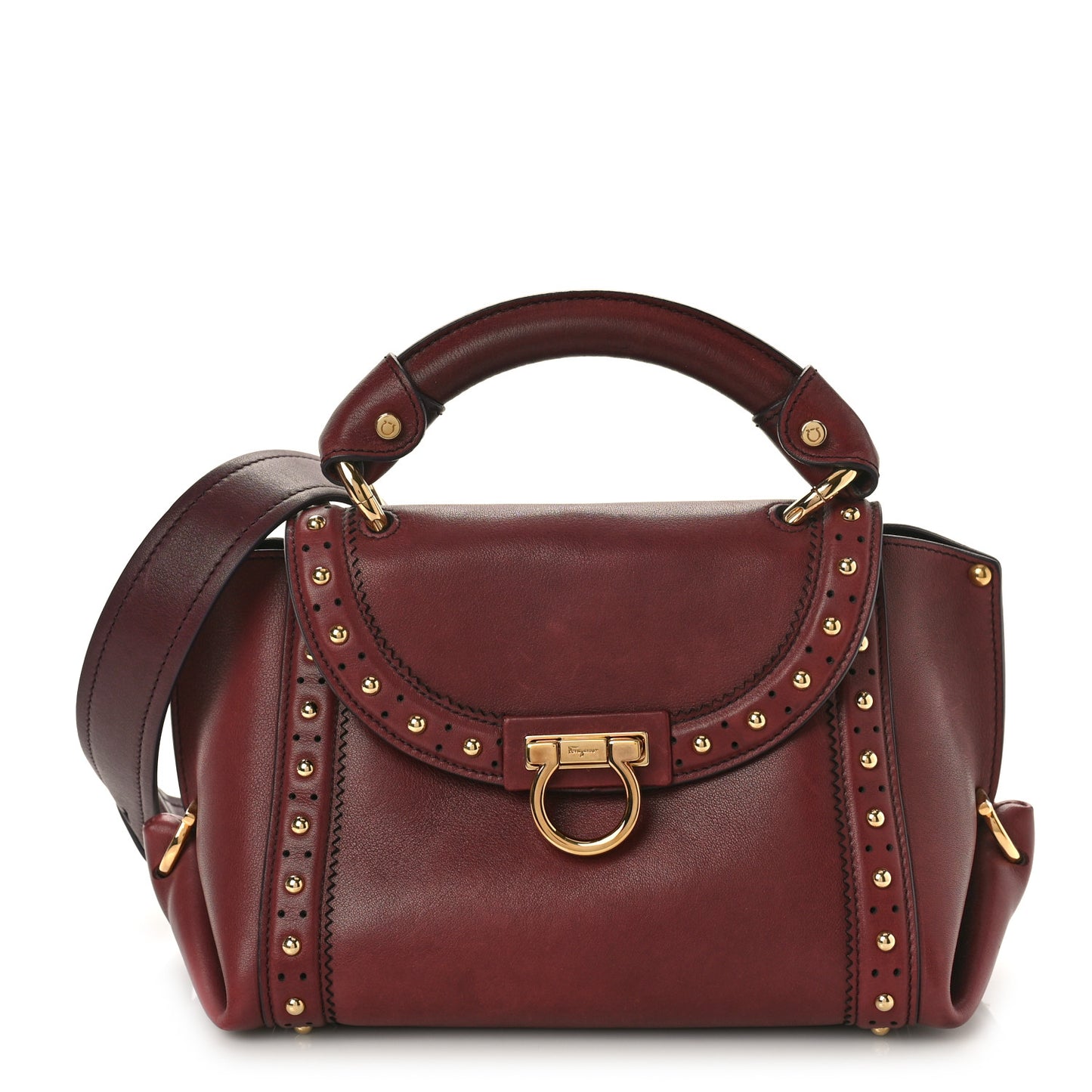 Calfskin Studded Sofia Satchel Burgundy