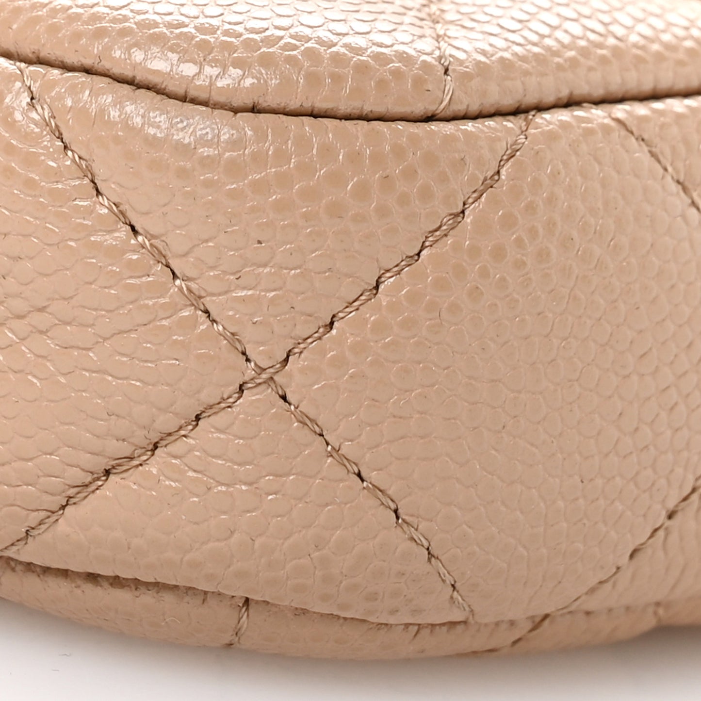 Caviar Quilted Small Clutch With Chain Beige