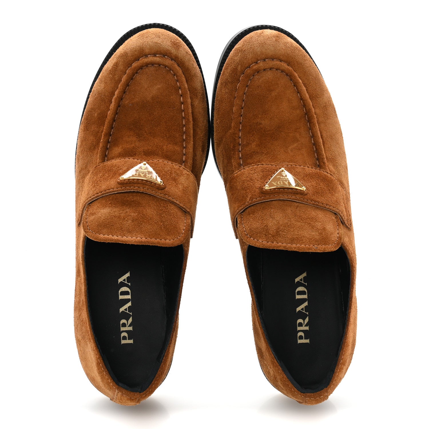 Prada Suede Metal Triangle Logo 20mm Loafers 40 Light Brown 2 of 10