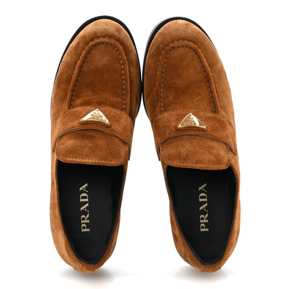 Prada Suede Metal Triangle Logo 20mm Loafers 40 Light Brown 2 of 10