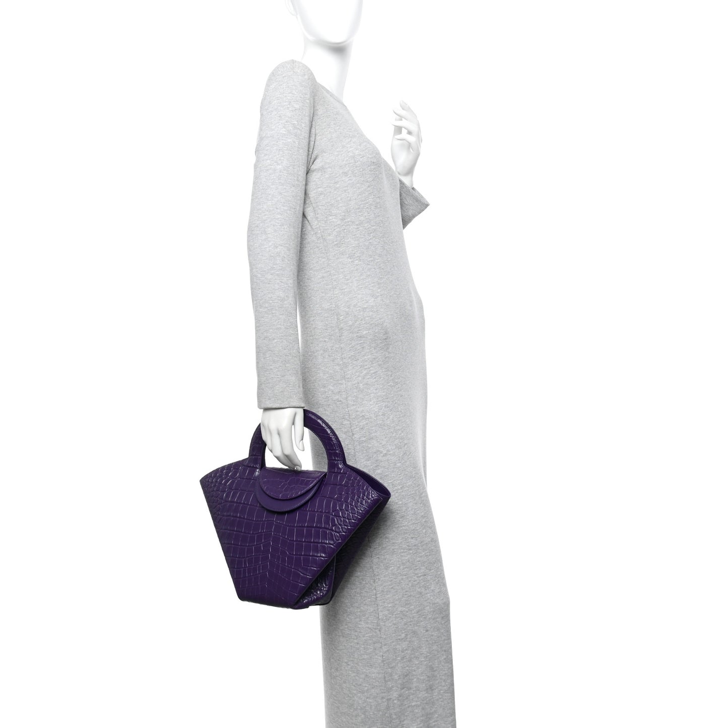 Calfskin Crocodile Embossed Doll Top Handle Bag Purple