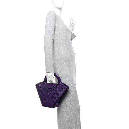 Bottega Veneta Calfskin Crocodile Embossed Doll Top Handle Bag Purple 2 of 11