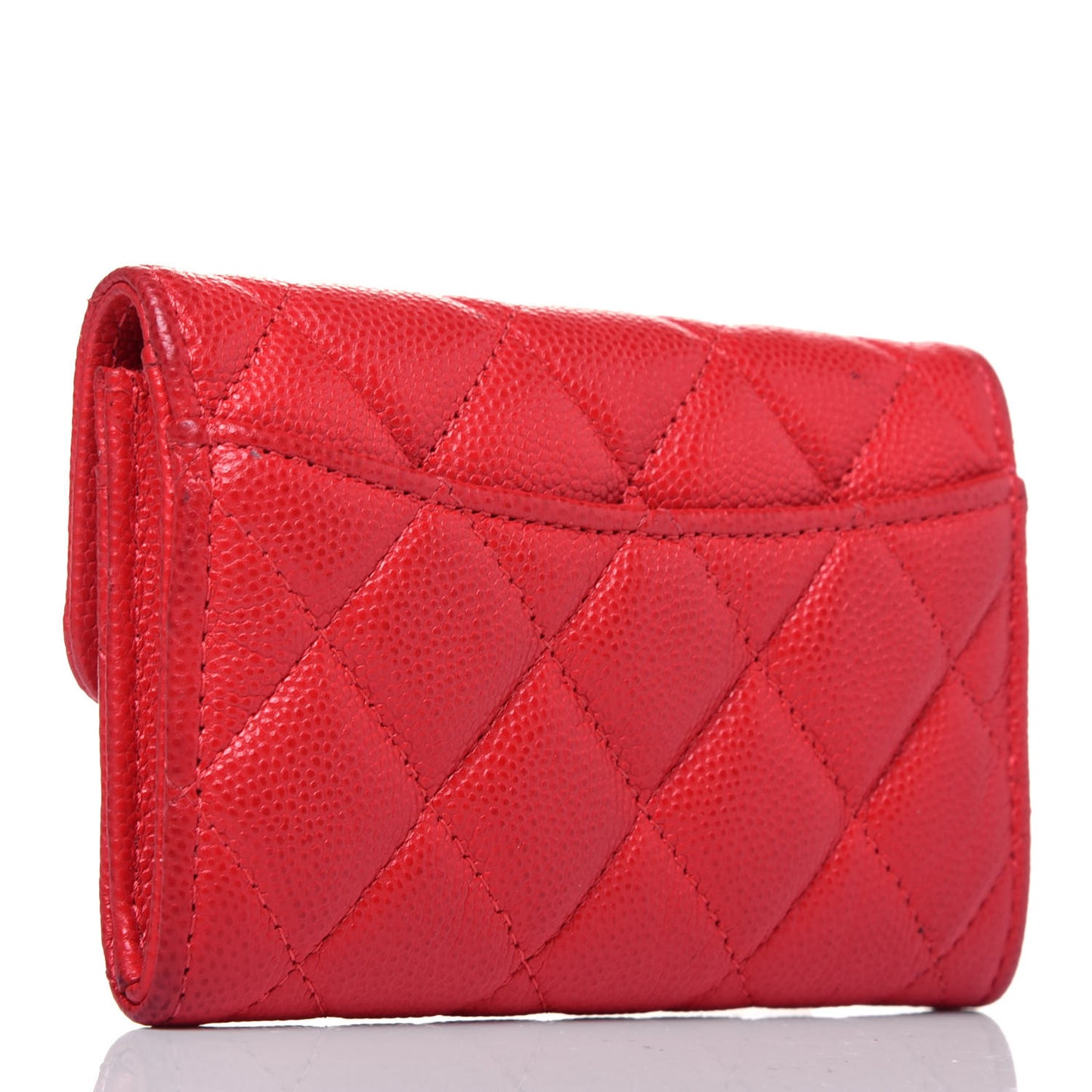 Caviar Quilted Flap Card Holder Wallet Red