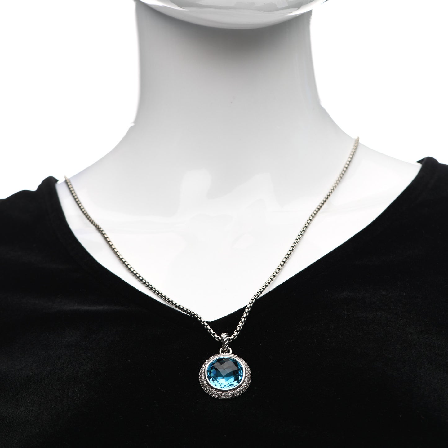 Sterling Silver Diamond Blue Topaz 16mm Petite Cerise Pendant Necklace