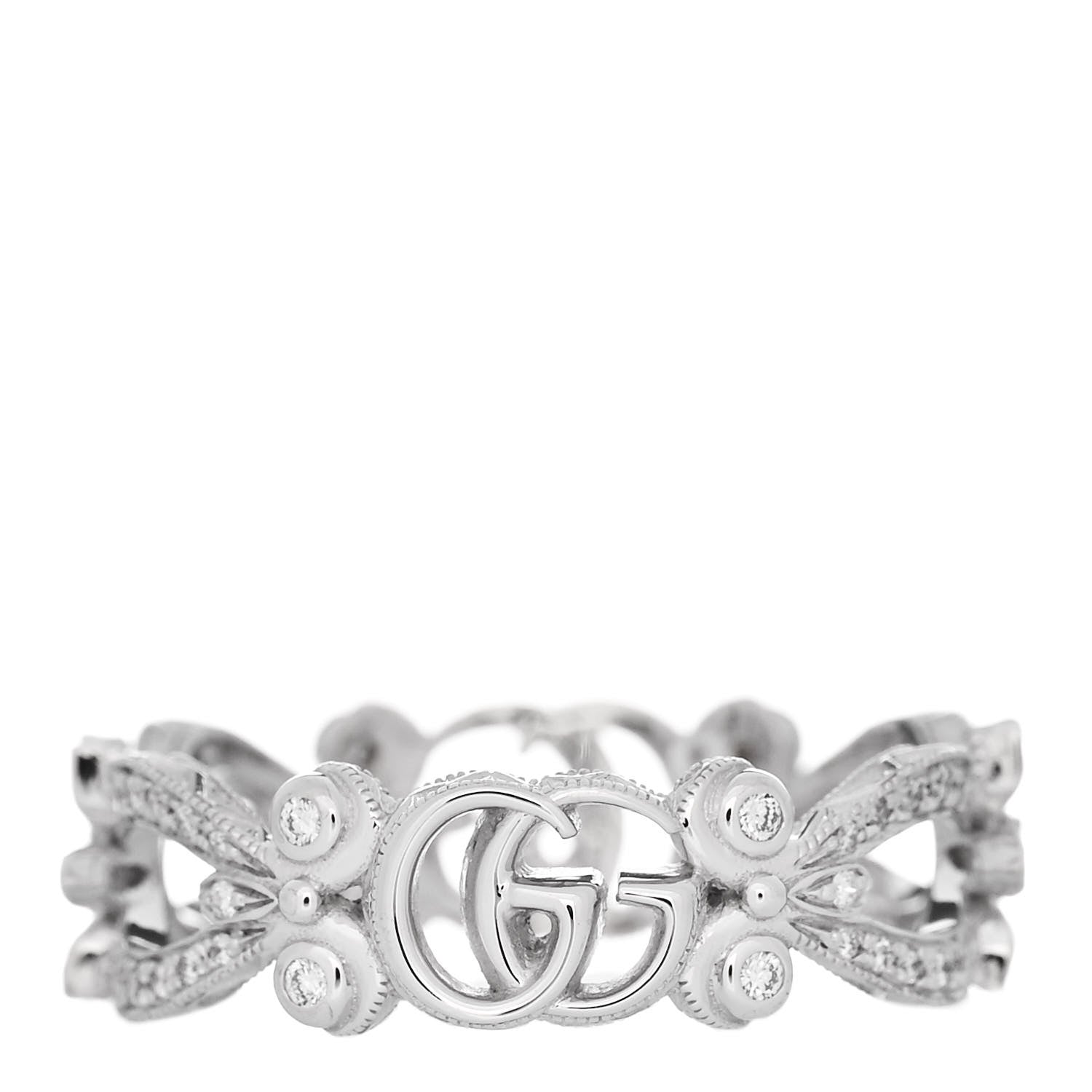 Gucci 18K White Gold Diamond Flora Pave Ring 57 8 1 of 4