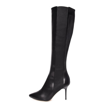 Jimmy Choo Calfskin Elastic Faith 85 Knee High Boots Heels 37 Black 1 of 6