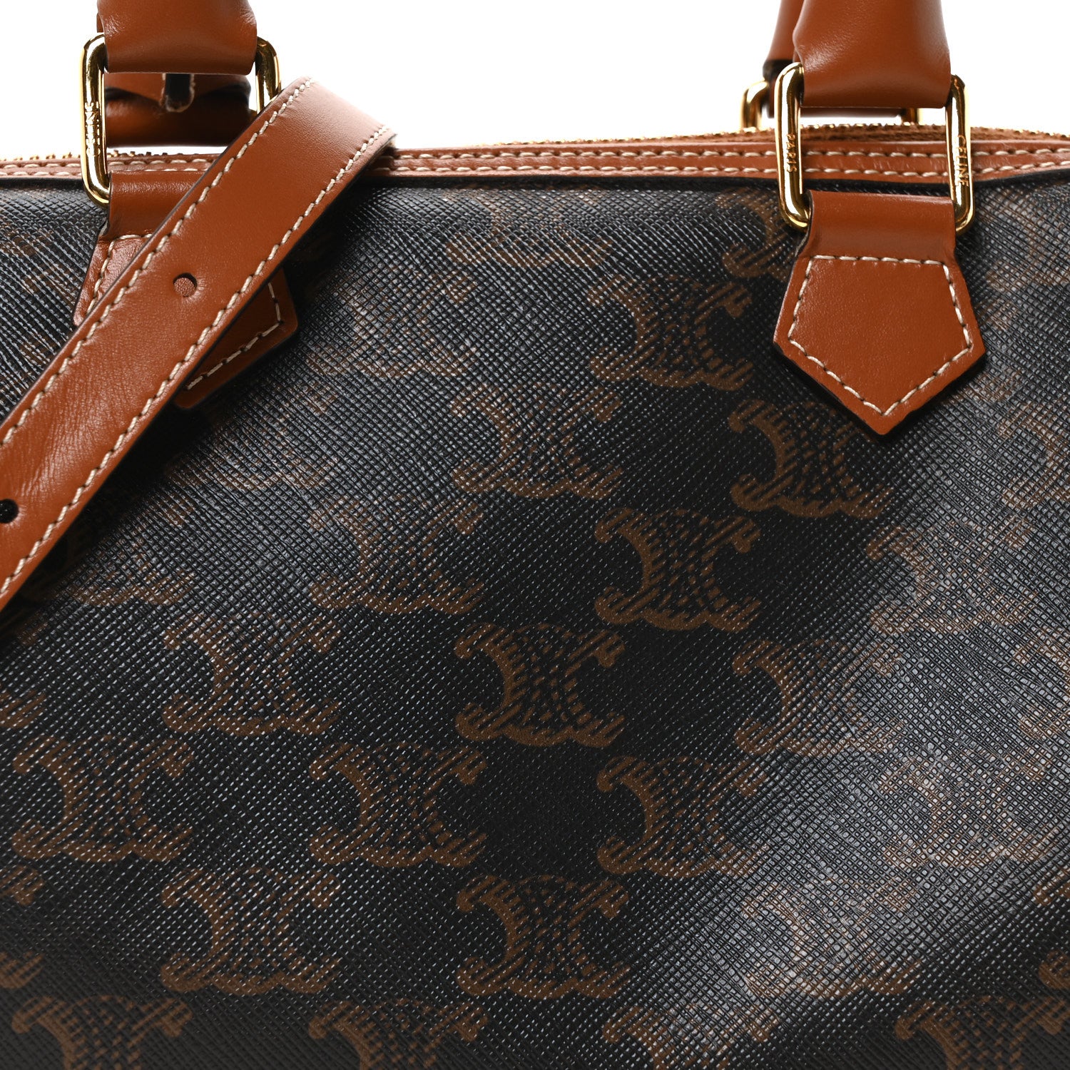 Celine Triomphe Canvas Calfskin Small Boston Bag Tan 8 of 10