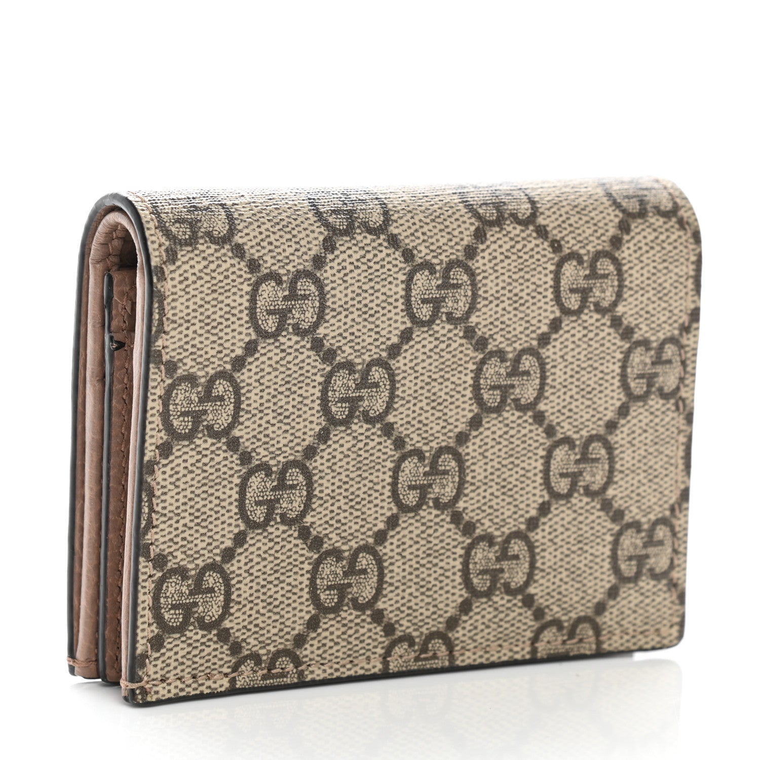 Gucci Dollar Calfskin GG Supreme Monogram GG Marmont Card Case Porcelain Rose Beige Ebony 3 of 7