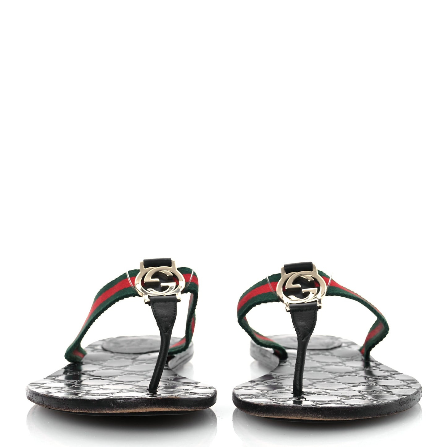 Nylon Guccissima Web Womens Thong Sandals 40.5 Green Red Black