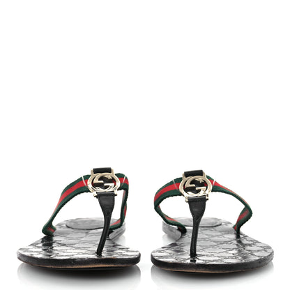 Gucci Nylon Guccissima Web Womens Thong Sandals 40.5 Green Red Black 3 of 13