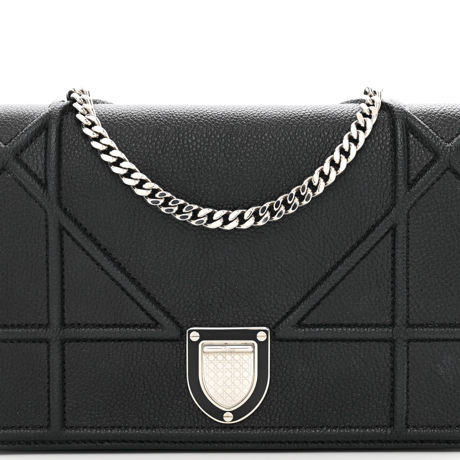 Christian Dior Grained Calfskin Diorama Wallet on Chain Pouch Black 6 of 10