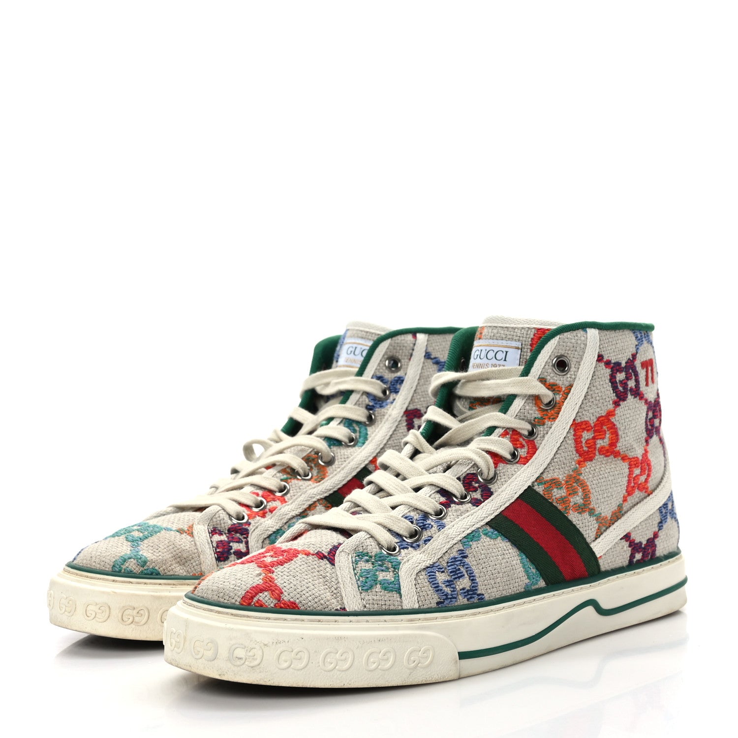 Gucci Linen Psychedelic Mini GG Monogram Mens 1977 Tennis High Top Sneakers 7.5 Multicolor Mystic White 3 of 6