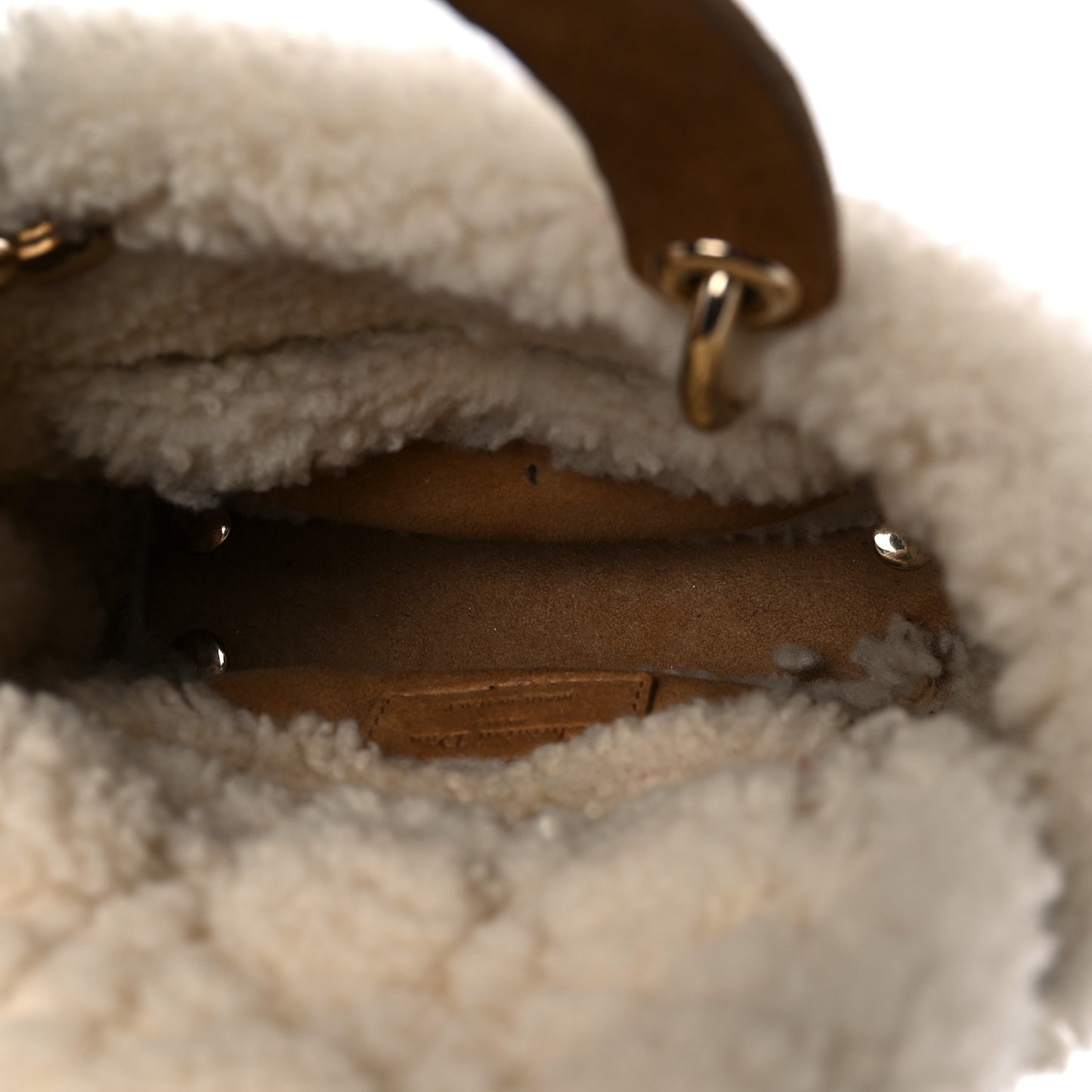 Suede Shearling Cannage Mini Lady Dior Camel