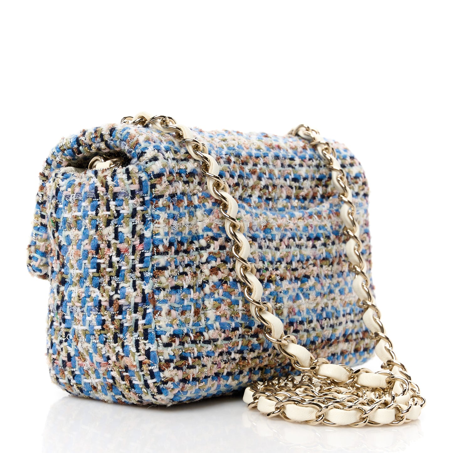 Tweed Quilted Mini Rectangular Flap Blue White