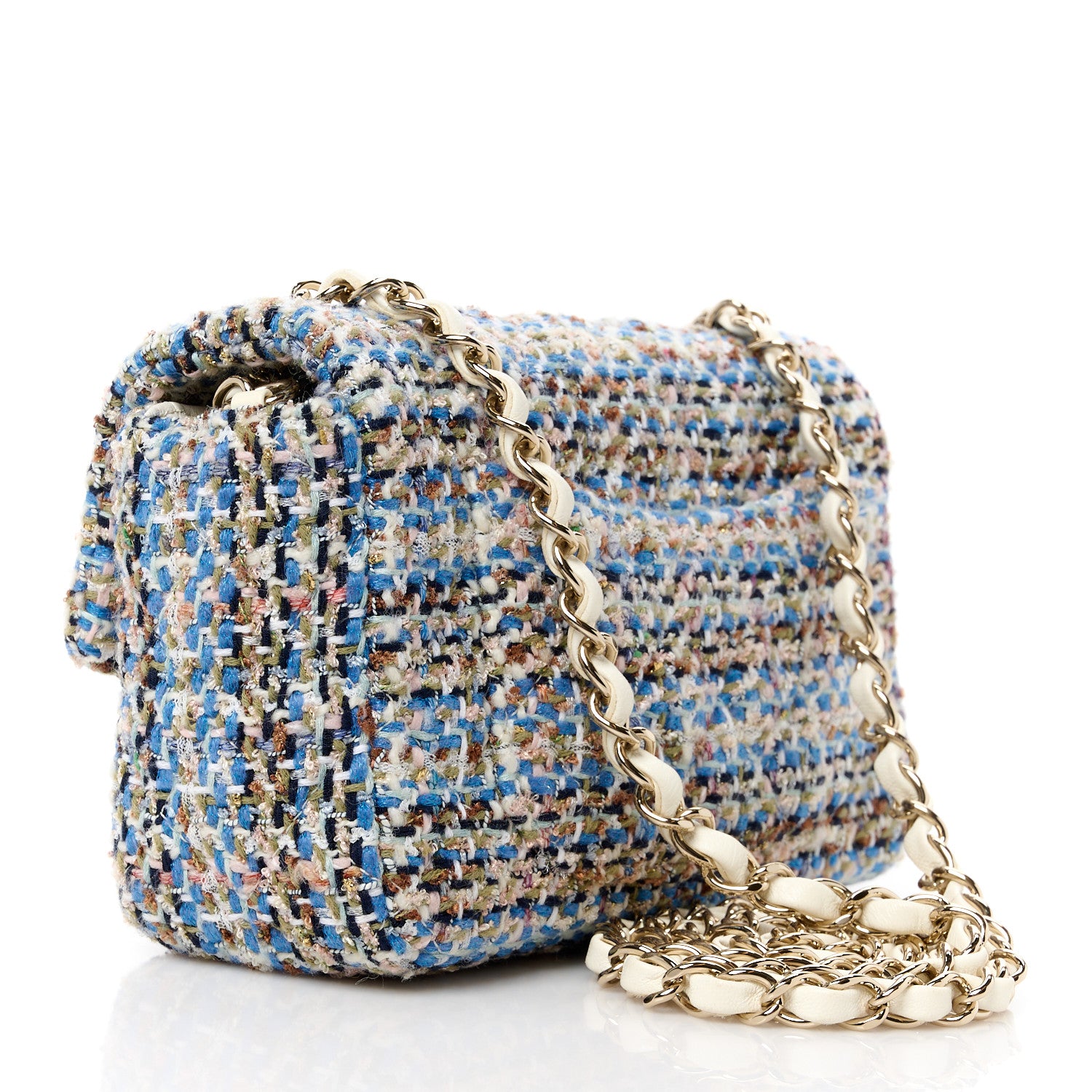 Chanel Tweed Quilted Mini Rectangular Flap Blue White 3 of 12