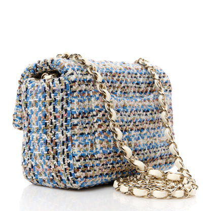Chanel Tweed Quilted Mini Rectangular Flap Blue White 3 of 12
