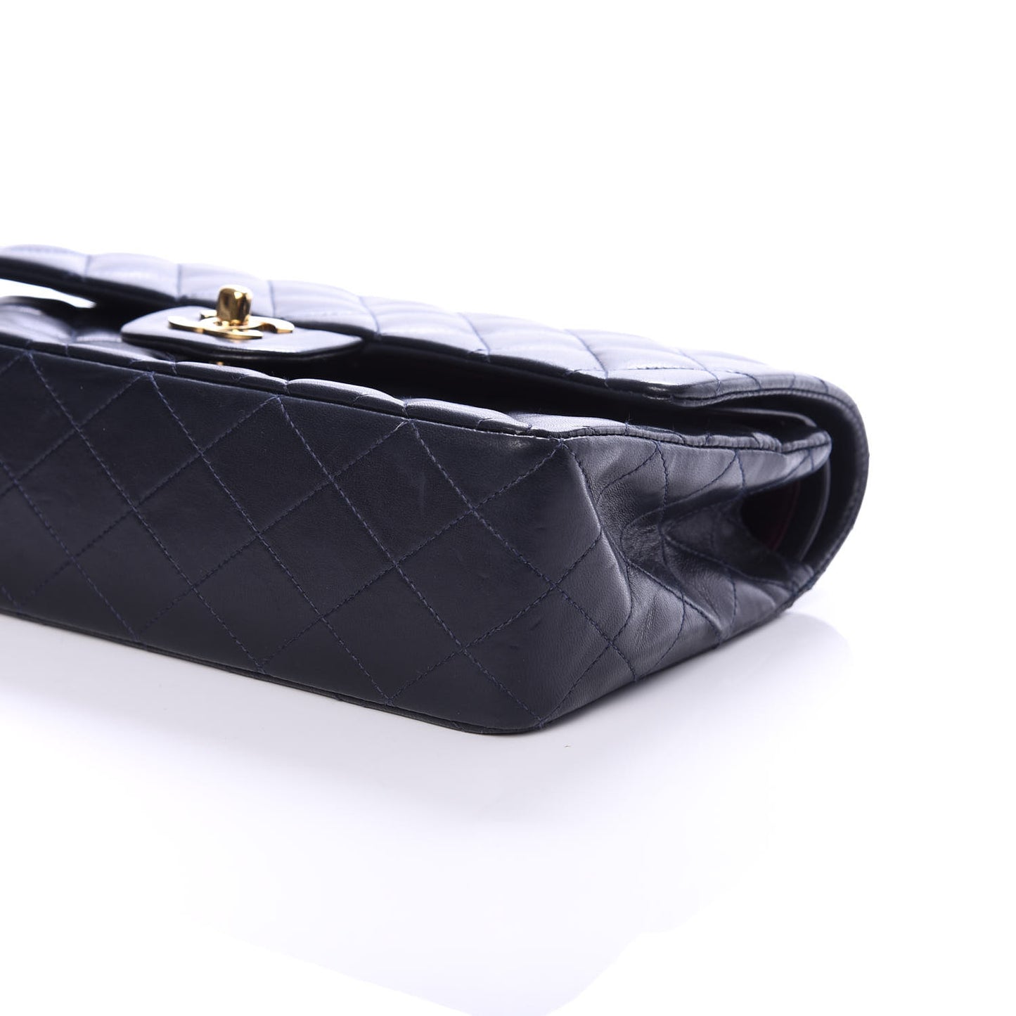 Lambskin Quilted Medium Double Flap Navy