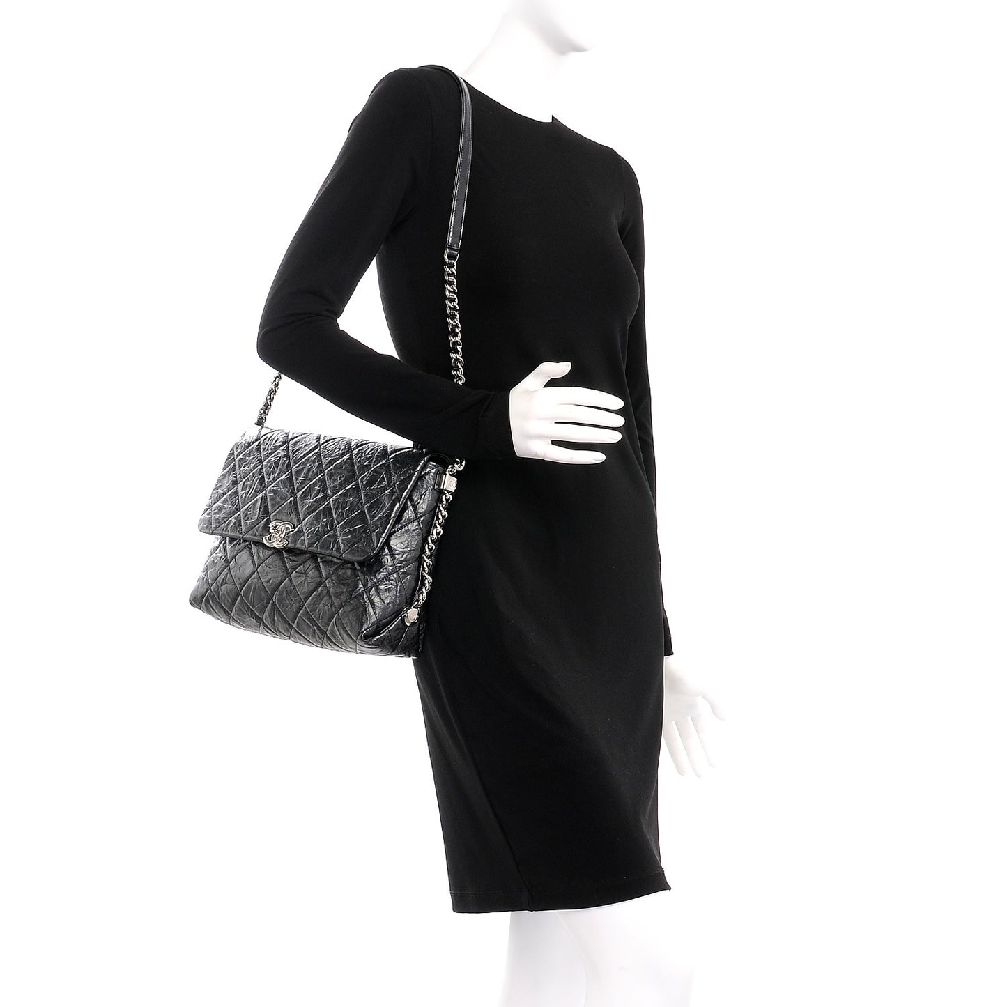 Crackled Aged Calfskin Big Bang Flap Black