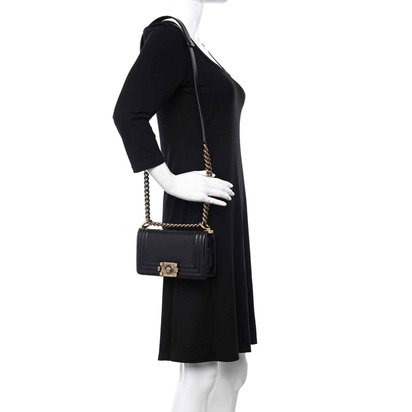 Glazed Calfskin Small Boy Flap Black